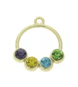 Pendentif rond évidé en zamac avec strass 22x19 mm - Doré - Multicolore x1