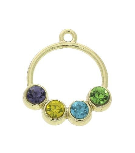 Pendentif rond évidé en zamac avec strass 22x19 mm - Doré - Multicolore x1