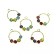 Pendentif rond évidé en zamac avec strass 22x19 mm - Doré - Multicolore x1