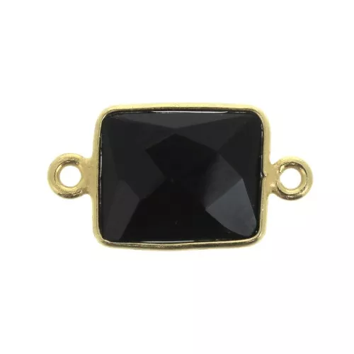Intercalaire 2 anneaux pierre facettée 10x8mm Argent 925 Plaqué Or - Black Onyx x1