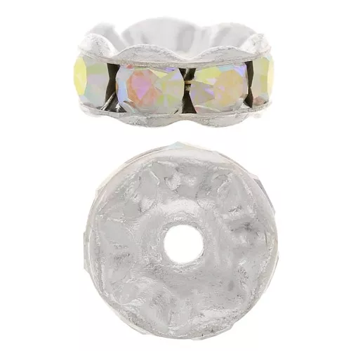 Perle rondelle Strass 8 mm argenté/Crystal AB x1