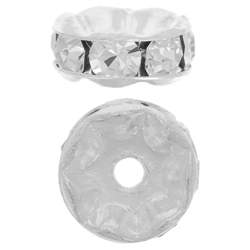 Perle rondelle Strass 8 mm argenté/Crystal  x1