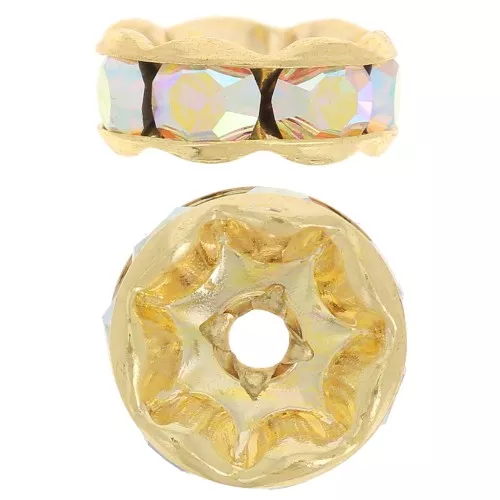 Perle rondelle Strass 8 mm doré/Crystal AB x1