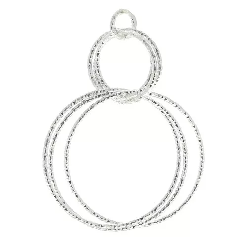 Pendentif rond diamanté avec anneaux entrelacés 38 mm - Argent 925 x1