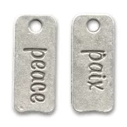 Breloque paix/peace 28x12 mm Placage Argent fin vieilli x1