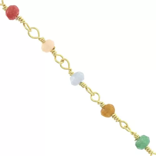 Chaîne maille fantaisie perles imitation jade teinté 4 mm Multi Pastel - Doré x1m