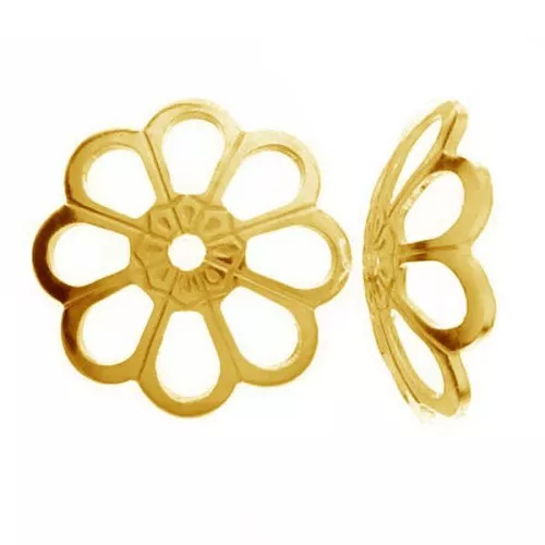 Coupelles filigranées - fleurs - 8 mm en Argent 925 Doré à l'or fin x10