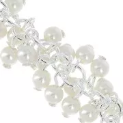 Chaîne maille fantaisie grappe - perles imitation nacre 11mm Blanc - Placage argent fin x22cm