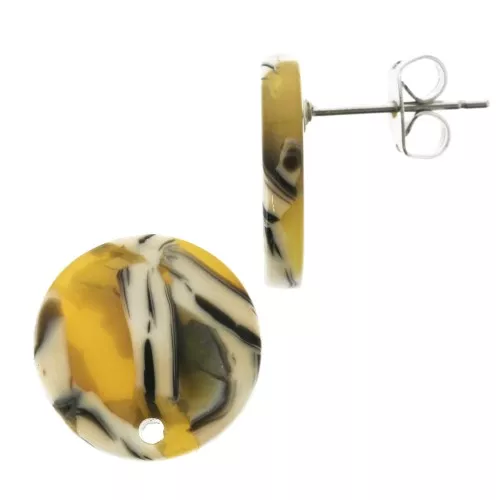 Clous d'oreilles en acétate de cellulose 15 mm Ecaille de tortue Ocre - Blanc x2