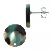 Clous d'oreilles acétate de cellulose 15 mm Ecaille de tortue Turquoise - Blanc x2