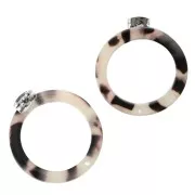 Clous d'oreilles cercle en acétate 25 mm Ecaille de tortue - Beige - Noir x2