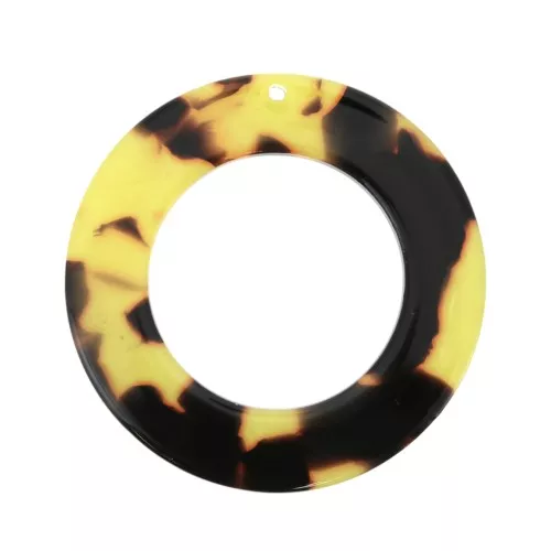 Pendentif rond évidé en acétate 40 mm - Ecaille de tortue Marron - Noir x1