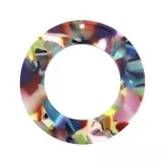 Pendentif rond évidé en acétate 40 mm - Ecaille de tortue Multicolore x1