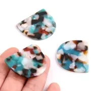 Pendentif demi-lune en acétate 29x34 mm - Ecaille de tortue Turquoise - Blanc x1