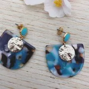 Pendentif demi-lune en acétate 29x34 mm - Ecaille de tortue Beige - Noir x1