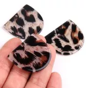 Pendentif demi-lune en acétate 29x34 mm - Léopard Noir - Marron x1