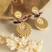 Intercalaire courbé en acétate 31x11mm Ecaille de tortue Beige - Noir x1