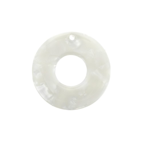 Pendentif rond évidé en acétate 26 mm Ecaille de tortue - Blanc nacré x1