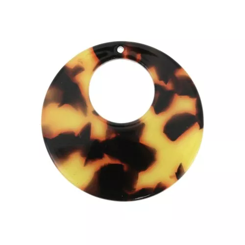 Pendentif - boucles d'oreilles en acétate 35mm Ecaille de tortue Marron - Noir x1