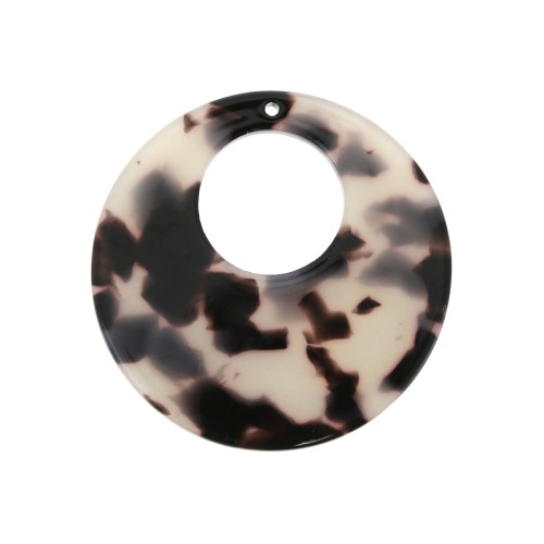 Pendentif - boucles d'oreilles en acétate 35mm Ecaille de tortue Beige - Noir x1