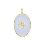Breloque médaille ovale motif croix en résine époxy 14x8.5mm Doré à l'or fin - Mauve Clair x1