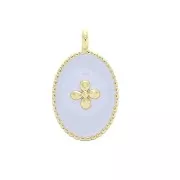 Breloque médaille ovale motif croix en résine époxy 14x8.5mm Doré à l'or fin - Mauve Clair x1