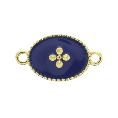 Intercalaire 15x8.5 mm motif croix et résine époxy - Doré à l'or fin - Bleu foncé