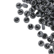 Assortiment de 200 perles plates lettres alphabet 7 mm - Gris foncé - Noir