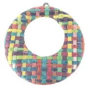 Pendentif - boucles d'oreilles - en métal et raphia tressé 43x41 mm Multicolore x1