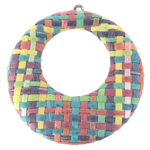 Pendentif - boucles d'oreilles - en métal et raphia tressé 43x41 mm Multicolore x1