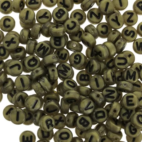 Assortiment de 200 perles plates lettres alphabet 7 mm - Bronze - Noir