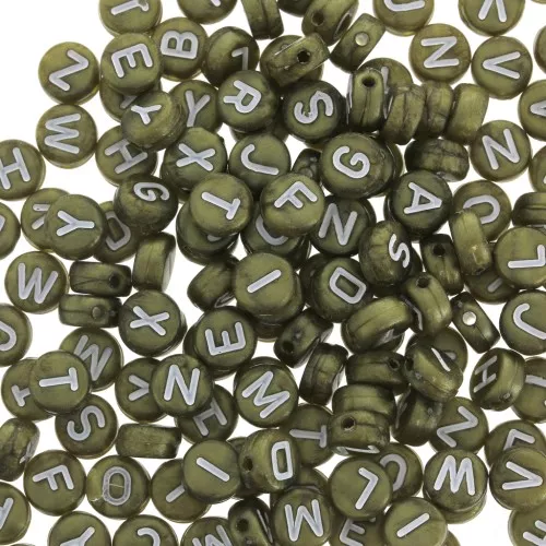 Assortiment de 200 perles plates lettres alphabet 7 mm - Bronze - Blanc