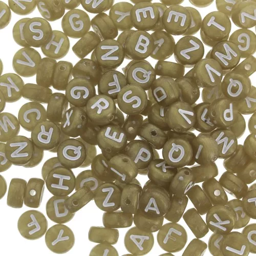 Assortiment de 200 perles plates lettres alphabet 7 mm - Doré - Blanc