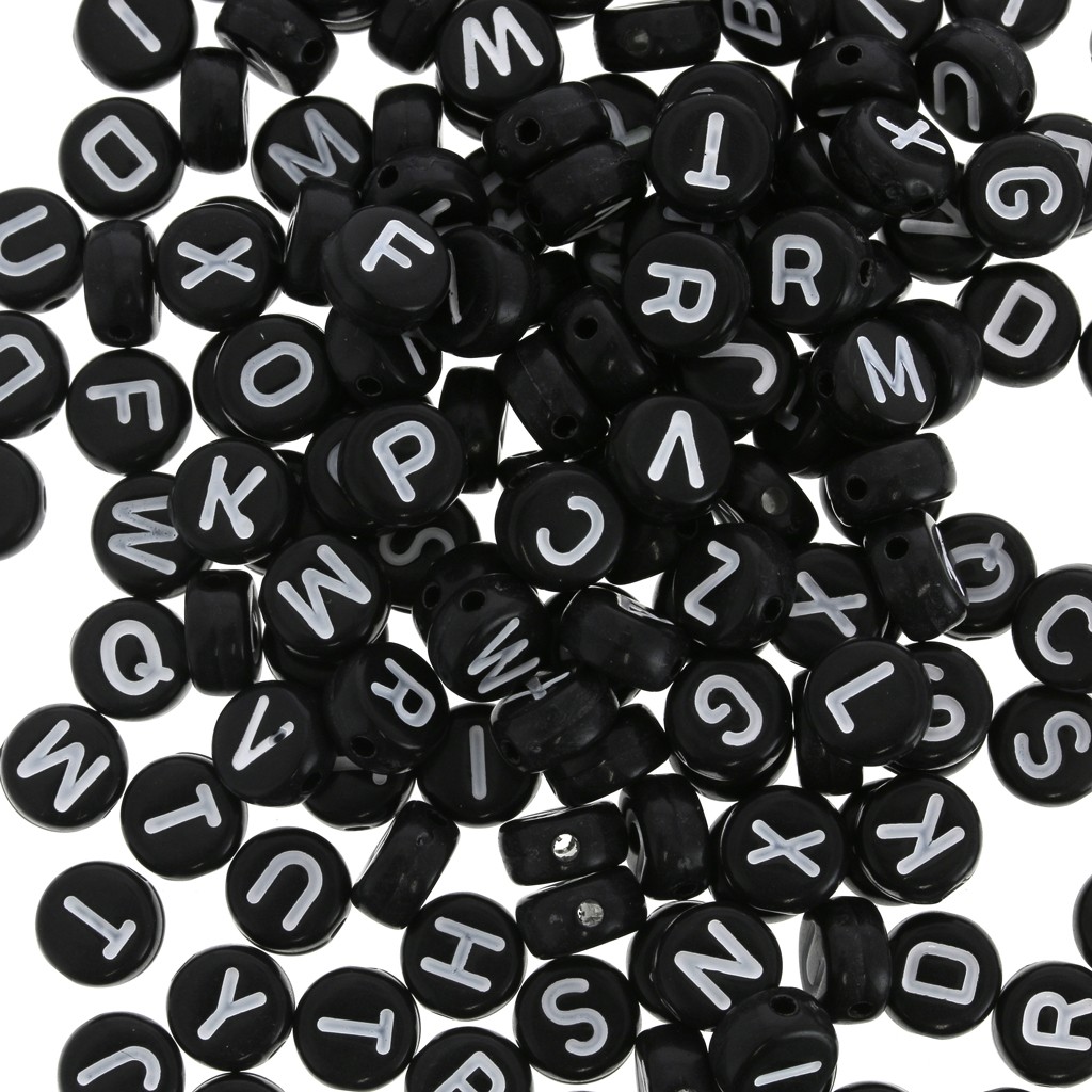 Perles Alphabet Ronde Noir 7mm En Acrylique - Lot De 50 à 200 Lettres Aléatoires