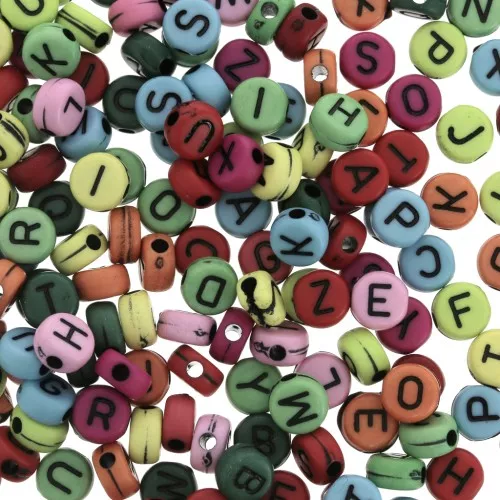 Assortiment de 200 perles plates lettres alphabet 7 mm - Multicolore - Noir