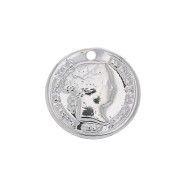 Breloque pièce de monnaie 13 mm - Placage argent fin x1