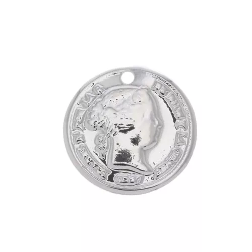 Breloque pièce de monnaie 13 mm - Placage argent fin x1