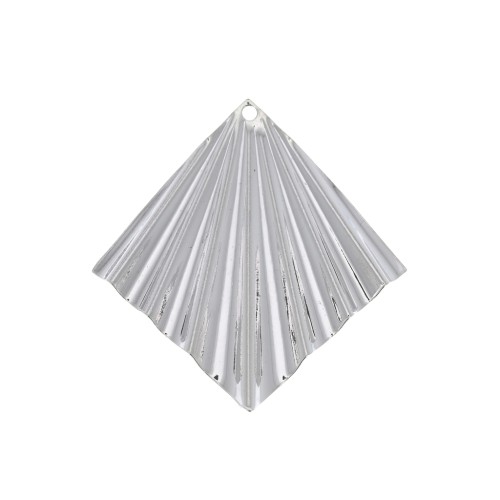 Pendentif losange effet plissé 35x33 mm - Placage argent fin x1