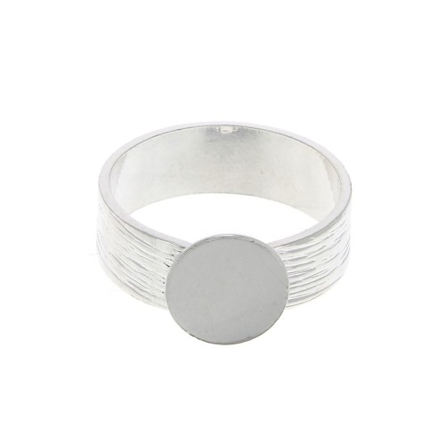 Bague striée réglable avec plateau pour cabochon 10 mm - Placage argent fin x1