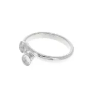 Bague réglable double serti pour cabochon à fond plat 4 mm - Placage argent fin x1