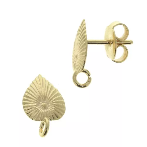 Clous d'oreilles feuille avec anneau ouvert 12x8 mm - Doré à l'or fin x2