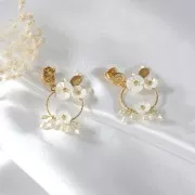 Clous d'oreilles feuille avec anneau ouvert 12x8 mm - Doré à l'or fin x2
