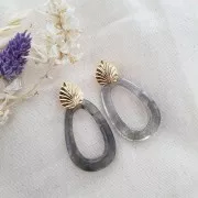 Clous d'oreilles feuille 17.5x15.5 mm avec anneau ouvert - Doré à l'or fin x2