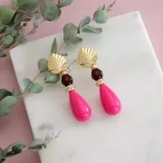 Clous d'oreilles feuille 17.5x15.5 mm avec anneau ouvert - Doré à l'or fin x2