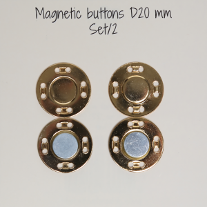 Set de 2 boutons aimantés à coudre 20 mm - Doré