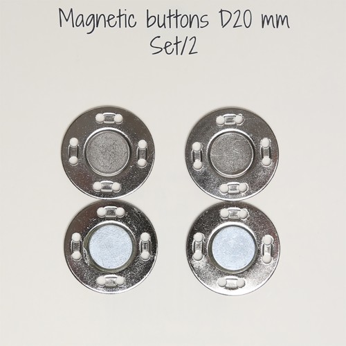 Set de 2 boutons aimantés à coudre 20 mm - Argenté