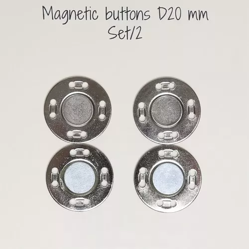 Set de 2 boutons aimantés à coudre 20 mm - Argenté