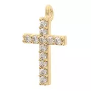 Breloque croix avec oxydes de Zirconium 11x7 mm - Doré à l'or fin x1