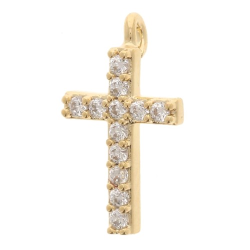 Breloque croix avec oxydes de Zirconium 11x7 mm - Doré à l'or fin x1