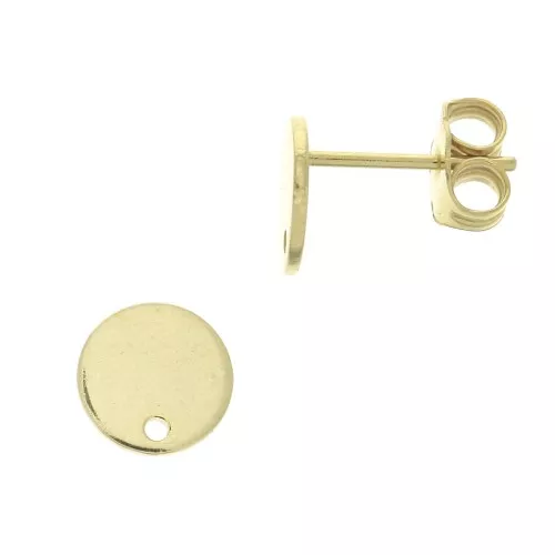 Clous d'oreilles disque avec un trou 8 mm - Doré à l'or fin x2